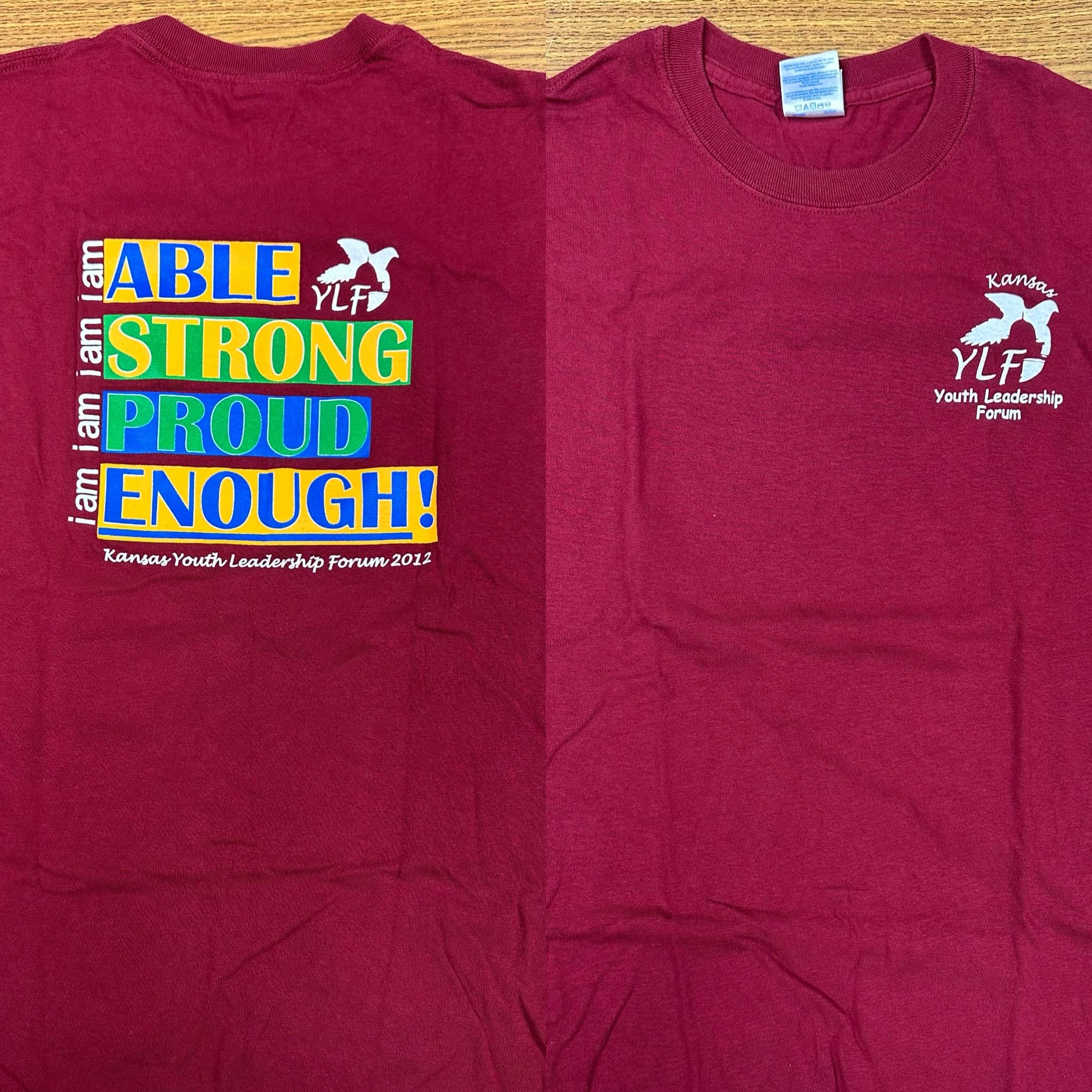 View of front and back of 2012 KSYLF burgandy shirt